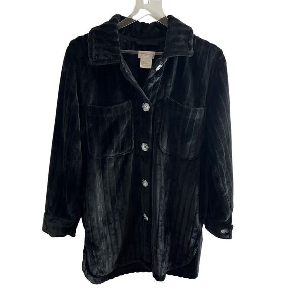 Softies Button Down Embossed Shacket Plush Shirt Jacket size S Black NWT - Picture 1 of 10
